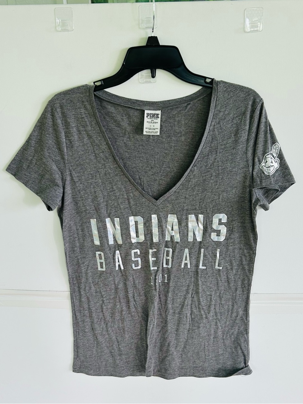 PINK Gray "Indians Baseball" V-Neck Tee